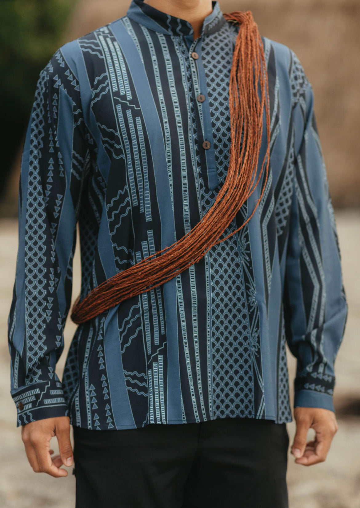 KUAHIWI LONG SLEEVE MANDARIN (Blue)
