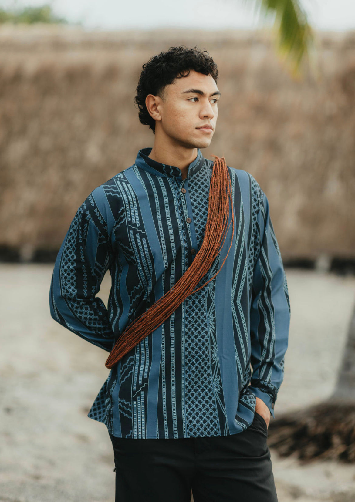 KUAHIWI LONG SLEEVE MANDARIN (Blue)